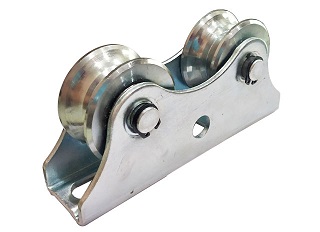 Double sliding gate wheel with bearings for smooth operation.