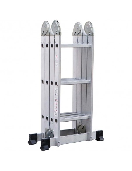 4×3 multi-purpose foldable aluminum extension ladder with locking hinges and stabilizer feet