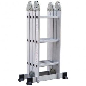 Foldable 4x3 multi-purpose aluminum ladder, 12-step multifunctional extension ladder with stabilizer bars