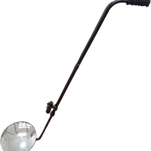 Under-vehicle search mirror on wheels used for security inspections.