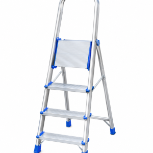 Three-step aluminum ladder with supportive frame and non-slip steps