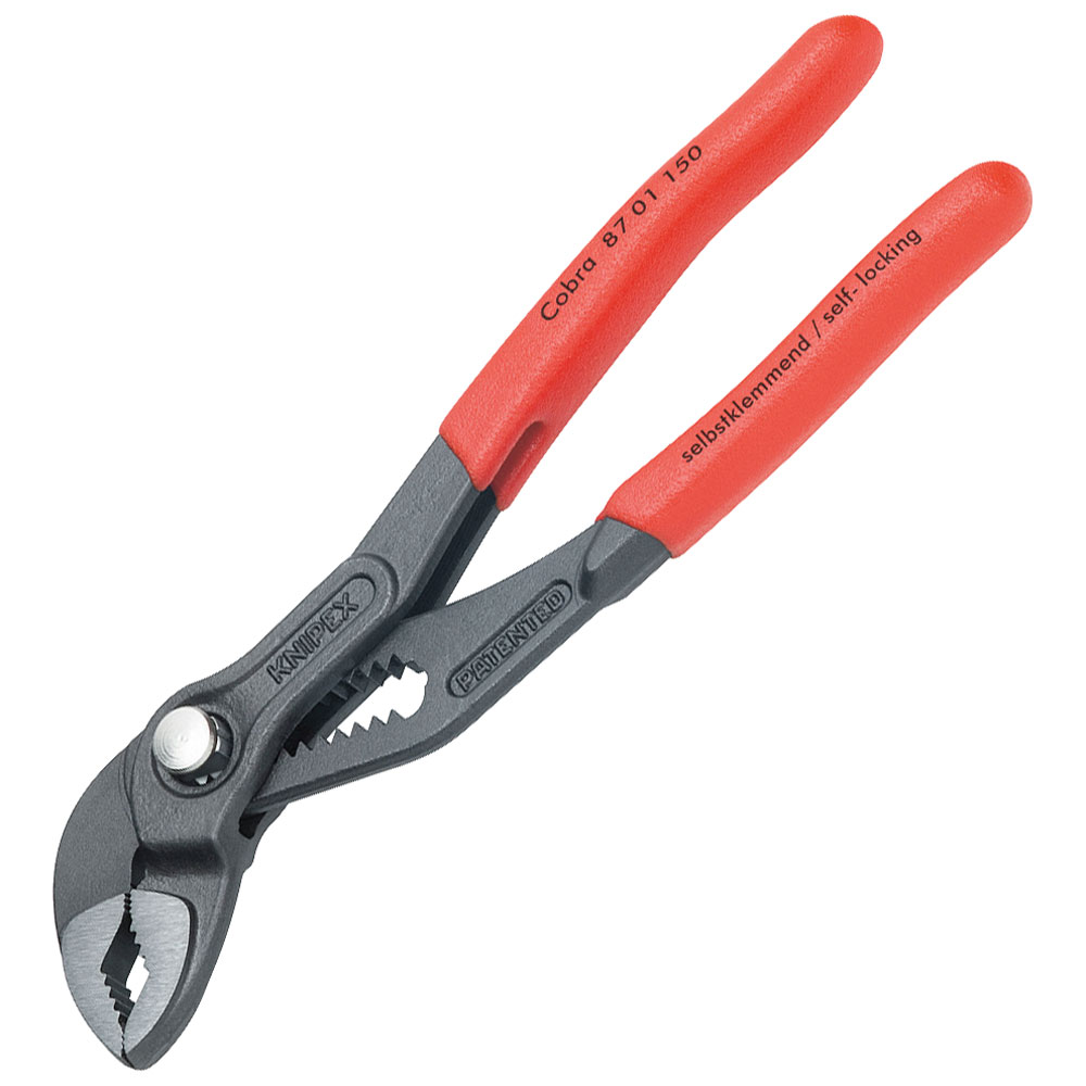 10-inch water pump pliers with V-groove jaws and red comfort-grip handles.