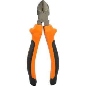 6 inch diagonal cutting pliers with red and black handles on white background