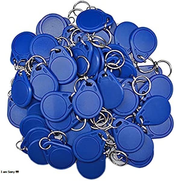 Blue ABS plastic 125kHz RFID proximity key fob with a metal key ring attachment for access control and door entry systems