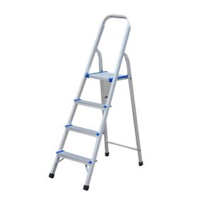 4-step heavy-duty aluminum folding ladder with anti-slip steps and 150KG capacity